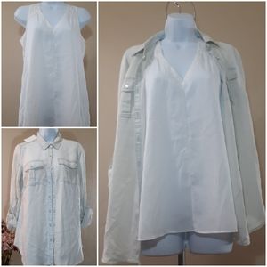 NWT Luxe Essentials Chambray Shirt + Bonus Silver Studded Top